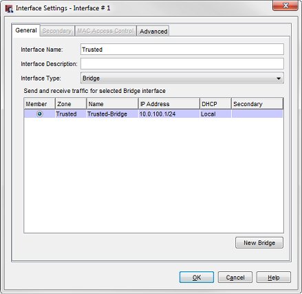 Interface Settings - General Tab, interface type bridge