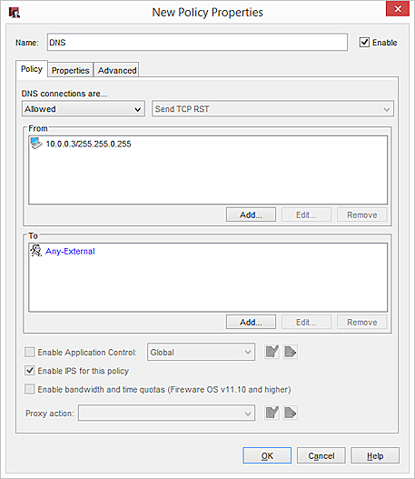 Screen shot of the New Policy Properties dialog box