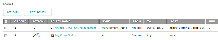Screen shot of a policy for Firebox-generated traffic