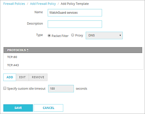 Screen shot of a custom policy template
