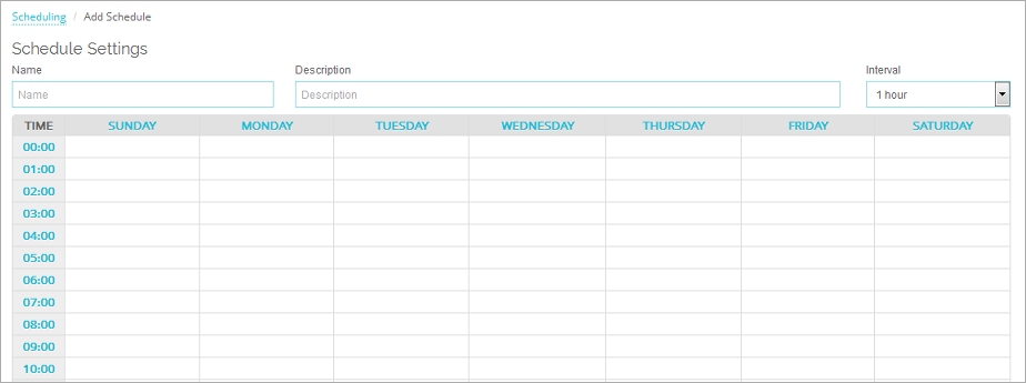Screen shot of the Add Schedule page