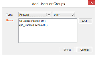 Screen shot of the  Add Authorized Users or Groups dialog box