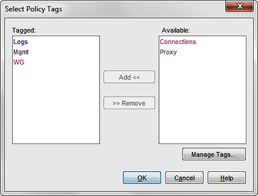 Screen shot of the Select Policy Tags dialog box