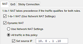 Screenshot of NAT section of Advanced tab to set source IP address