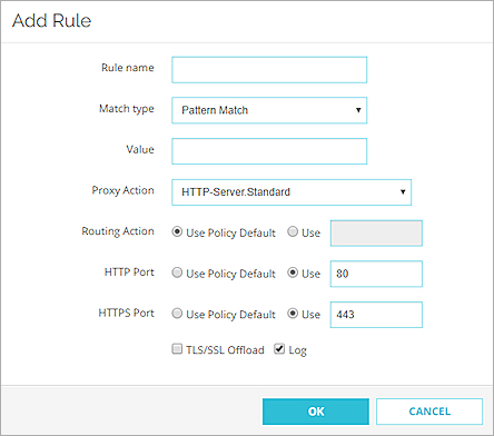 Screen shot of the Add Rule dialog box in Fireware Web UI
