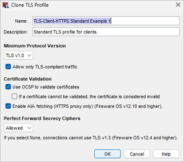 Screen shot of the Clone TLS Profile dialog box