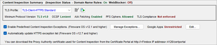 Screen shot of the Content Inspection Summary