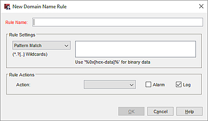 Screen shot of the New Domain Name Rule text box in Policy Manager