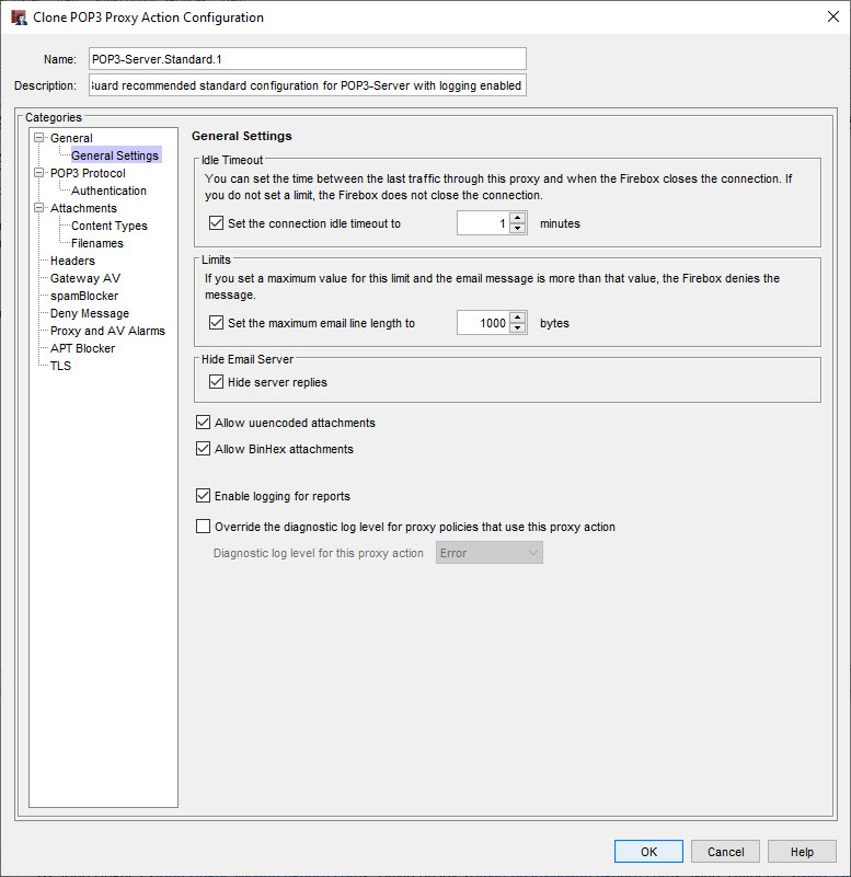 Screen shot of the Clone Proxy Action Configuration dialog box