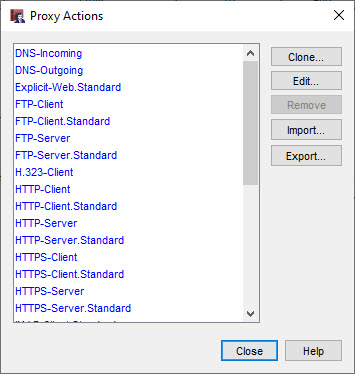Screen shot of the Proxy Actions dialog box