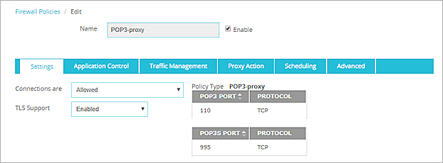 Screen shot of the POP3-proxy Settings tab
