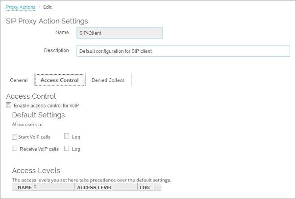 Screen shot of the Access Control settings