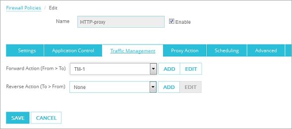 Screen shot of the Traffic Management tab in a policy.