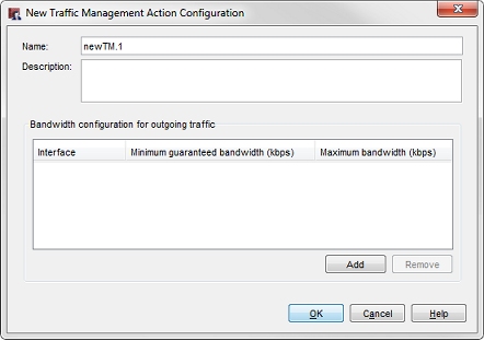 New Traffice Management Action Configuration dialog box