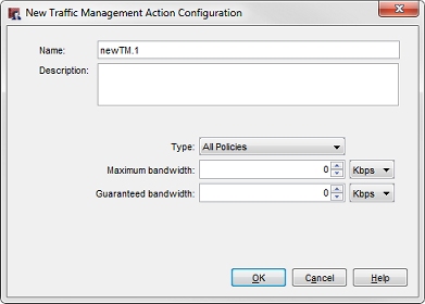 Screen shot of the New Traffic Management Action Configuration dialog box