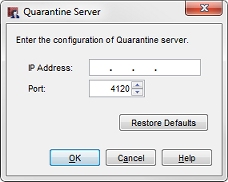Screen shot of the Quarantine Server dialog box
