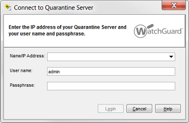 Screen shot of the Quarantine Server Configuration login dialog box