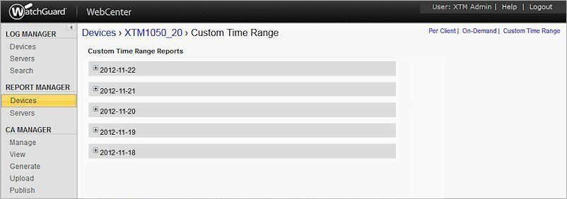 Screen shot of the Custom Time Range Reports page