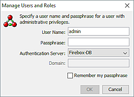 Screen shot of the Manage Users and Roles login dialog box