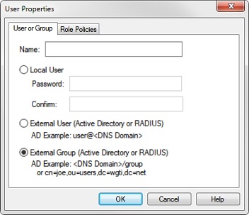 Screen shot of the User and Group Properties dialog box