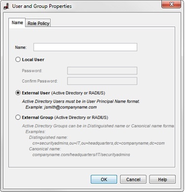 User and Group Properties dialog box