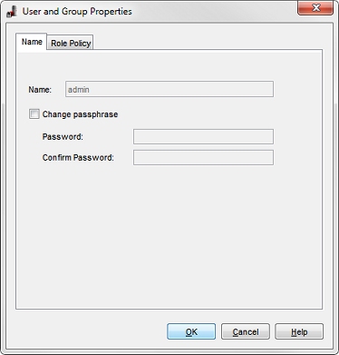 User and Group Properties dialog box for the "admin" user