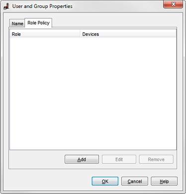 Screen shot of the User and Group Properties dialog box, Role Policy tab