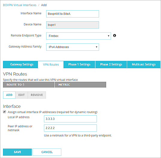 Screen shot of the virtual interface IP address settings