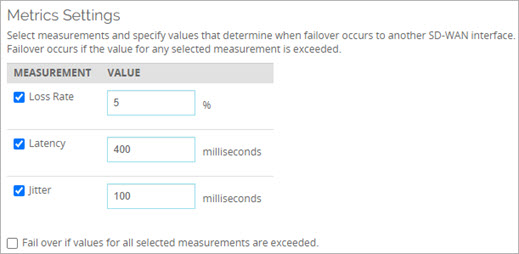 Screenshot of the Metrics Settings section
