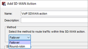 Screen shot of the SD-WAN routing method drop-down list