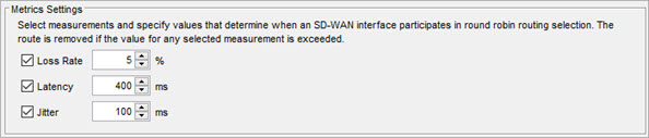 Screen shot of the SD-WAN metrics settings (Round Robin)