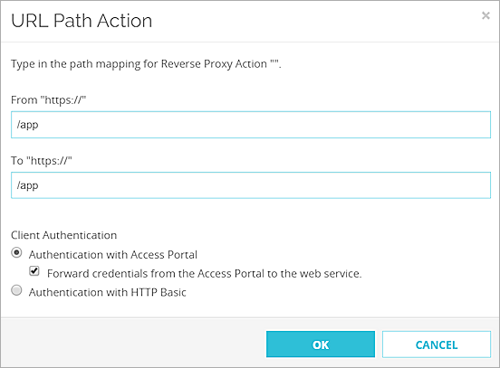 Screenshot that shows the URL Path Action window.