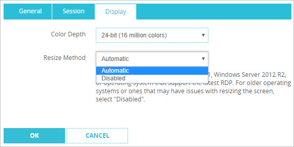 Screenshot that shows the Display settings.