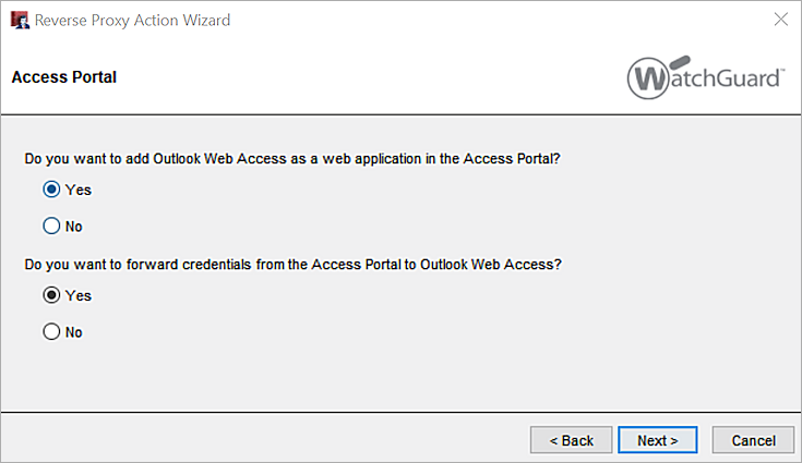 Screenshot that shows the option to add Outlook Web Access as a web app in the Access Portal.