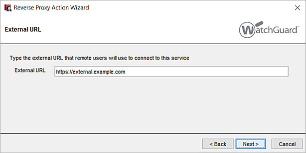 Screenshot that shows the External URL page of the wizard.
