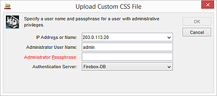 Screen shot of the Upload Custom CSS File dialog box
