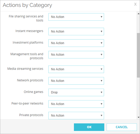 Screen shot of the Actions by Category dialog box