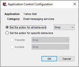 Screenshot of the Application Control configuration in Fireware Web UI