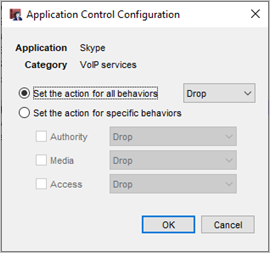Screenshot of the Application Control configuration in Fireware Web UI