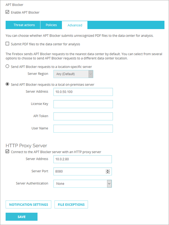 Screen shot of HTTP Proxy Server, Advanced tab