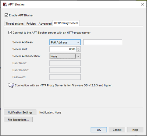 Screen shot of HTTP Proxy Server tab