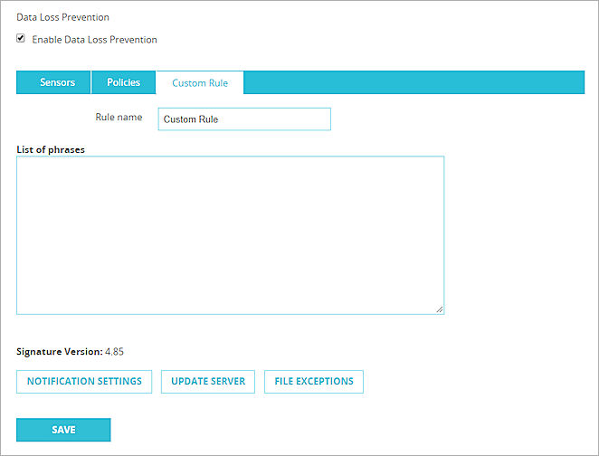 Screen shot of the Data Loss Prevention page, Policies tab