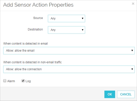 Screen shot of the Add Sensor Action Properties dialog box