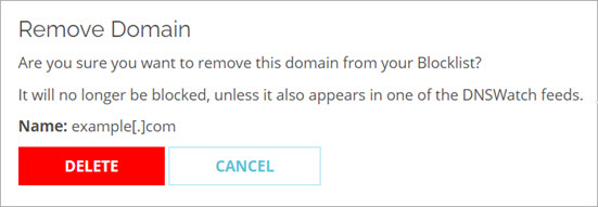 Screen shot of the Remove Domain confirmation for a blocked domain