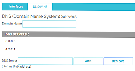 Screen shot of the Network DNS Server list on the Firebox