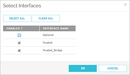 Screenshot of the list of internal interfaces