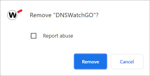 Screen shot of the Remove DNSWatchGO dialog box in the Chrome web store
