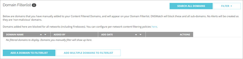 Content Filtered Domains page