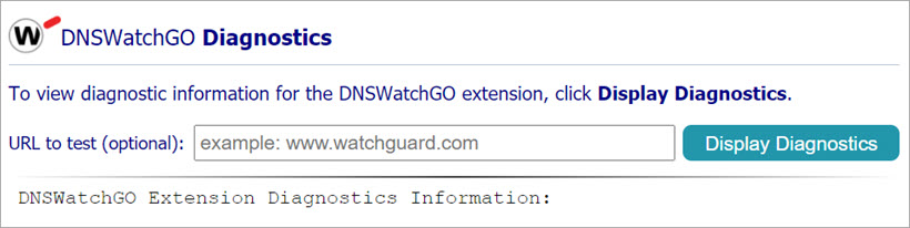 Screen shot of the DNSWatchGO Diagnostics dialog box in the Chrome web store