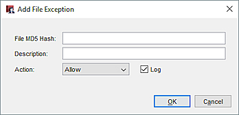 Screenshot of the Add File Exception dialog box.